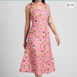 Princess Highway Linen Blend Bluebird Dress Retro Midi